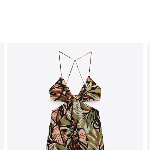 NWOT Zara Side Cutouts Spaghetti Straps Tropical 
Print Linen Mini Dress - Picture 5 of 5